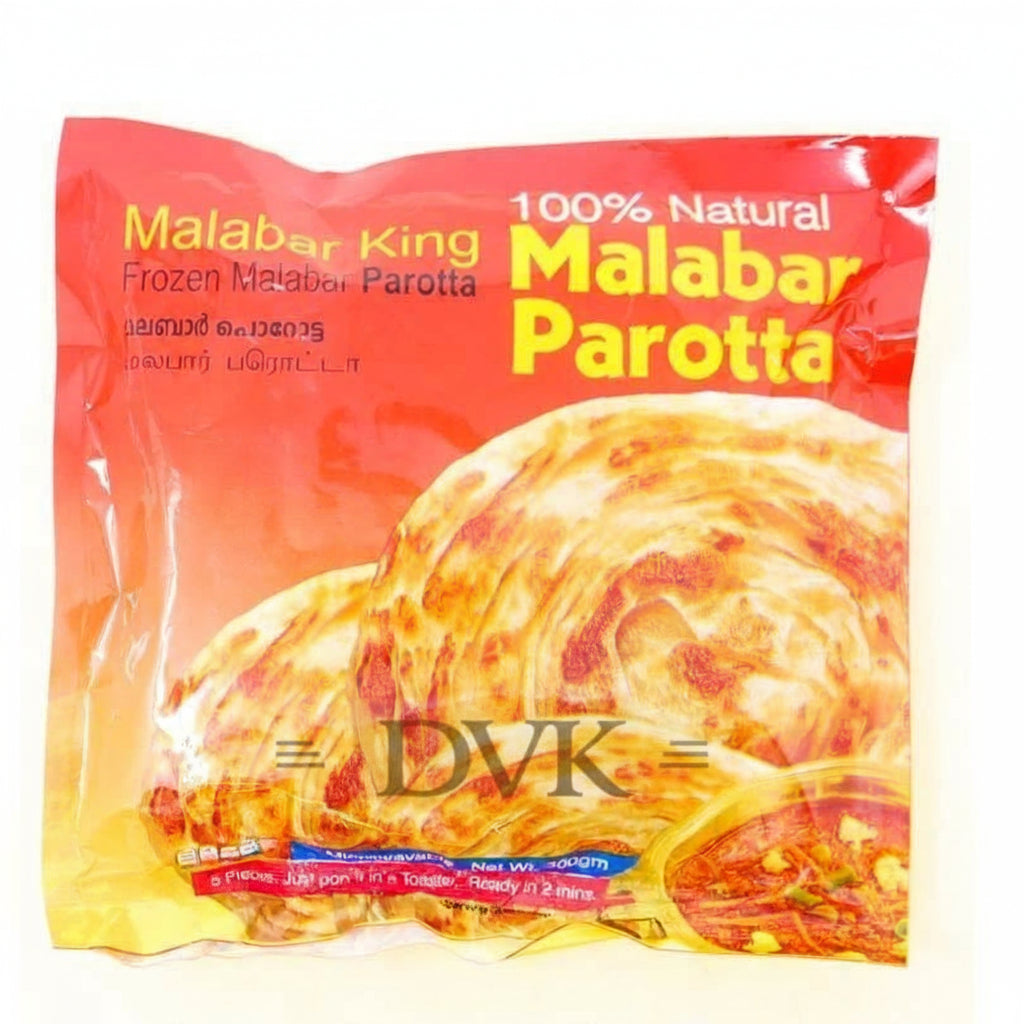 Malabar Parotta packaging with a red and yellow design on a white background