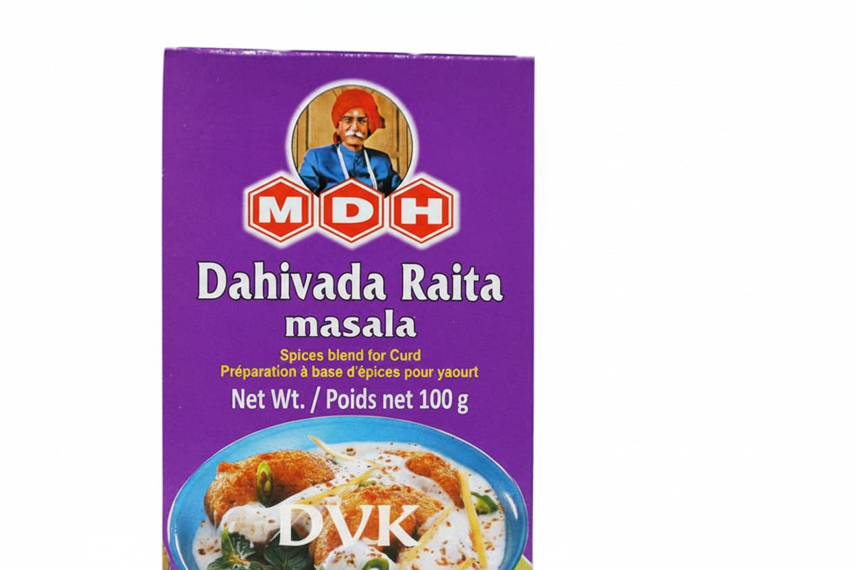 Box of MDH Dahivada Raita masala spice blend on a white background