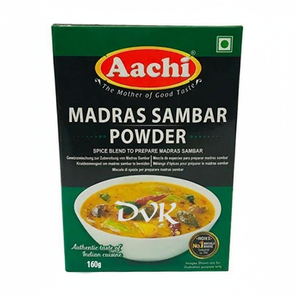 Aachi Madras Sambar Powder packaging on a white background