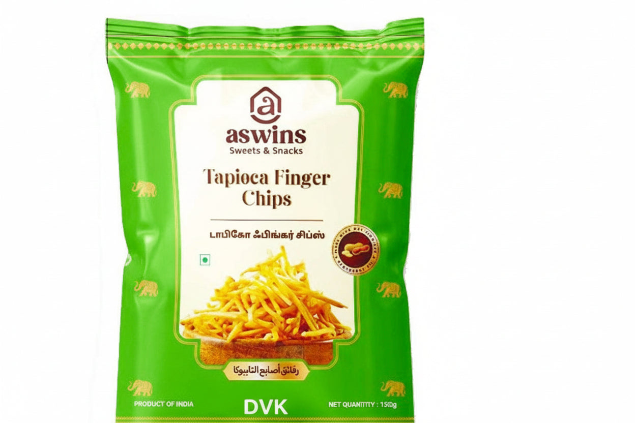 Aswins Tapioca Finger Chips 150g – Crunchy tapioca sticks with classic savoury taste