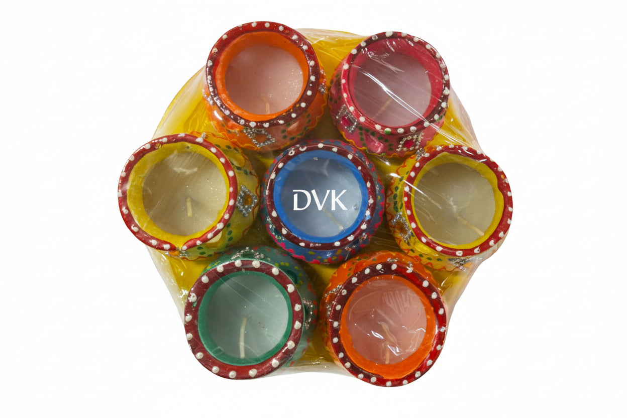 Clay Pot Matka Wax Diya Set (Set of 7 Pieces)