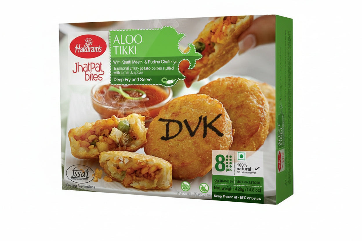 Haldiram's Aloo Tikki (8Pcs) 420g – Crispy potato patties stuffed with lentils and spices