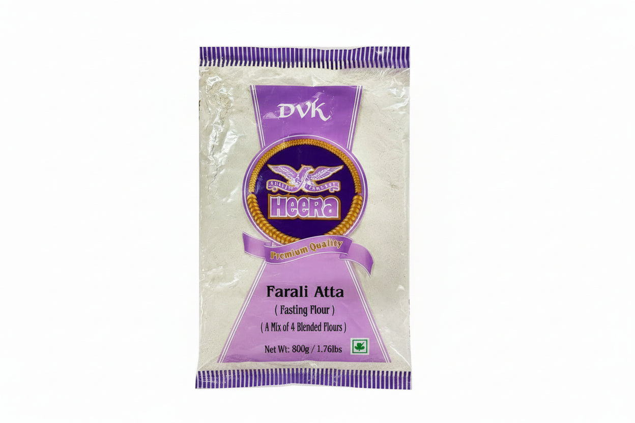 Packaged flour with a purple label on a white background