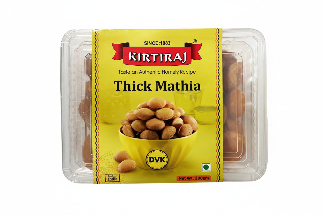 Kirtiraj Thick Mathia packaging with yellow label and clear container on white background