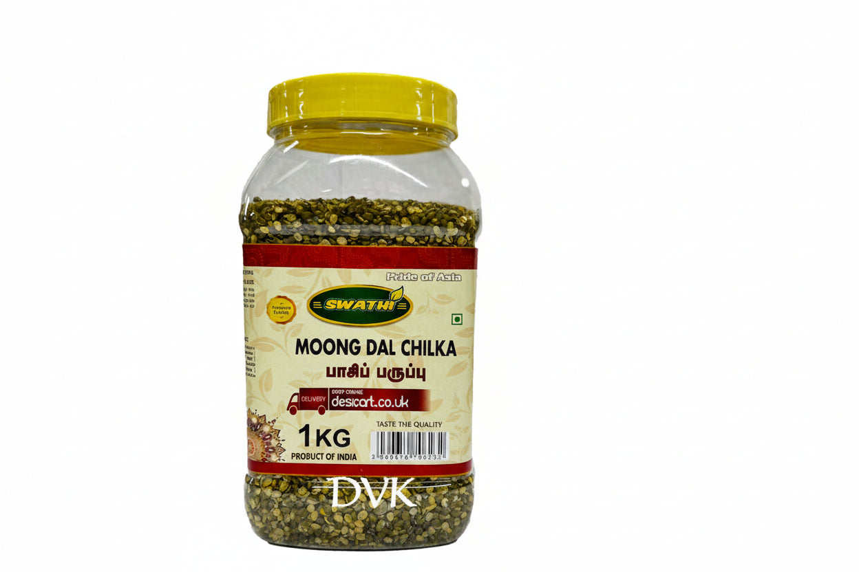 Jar of Swathi Moong Dal Chilka on a white background