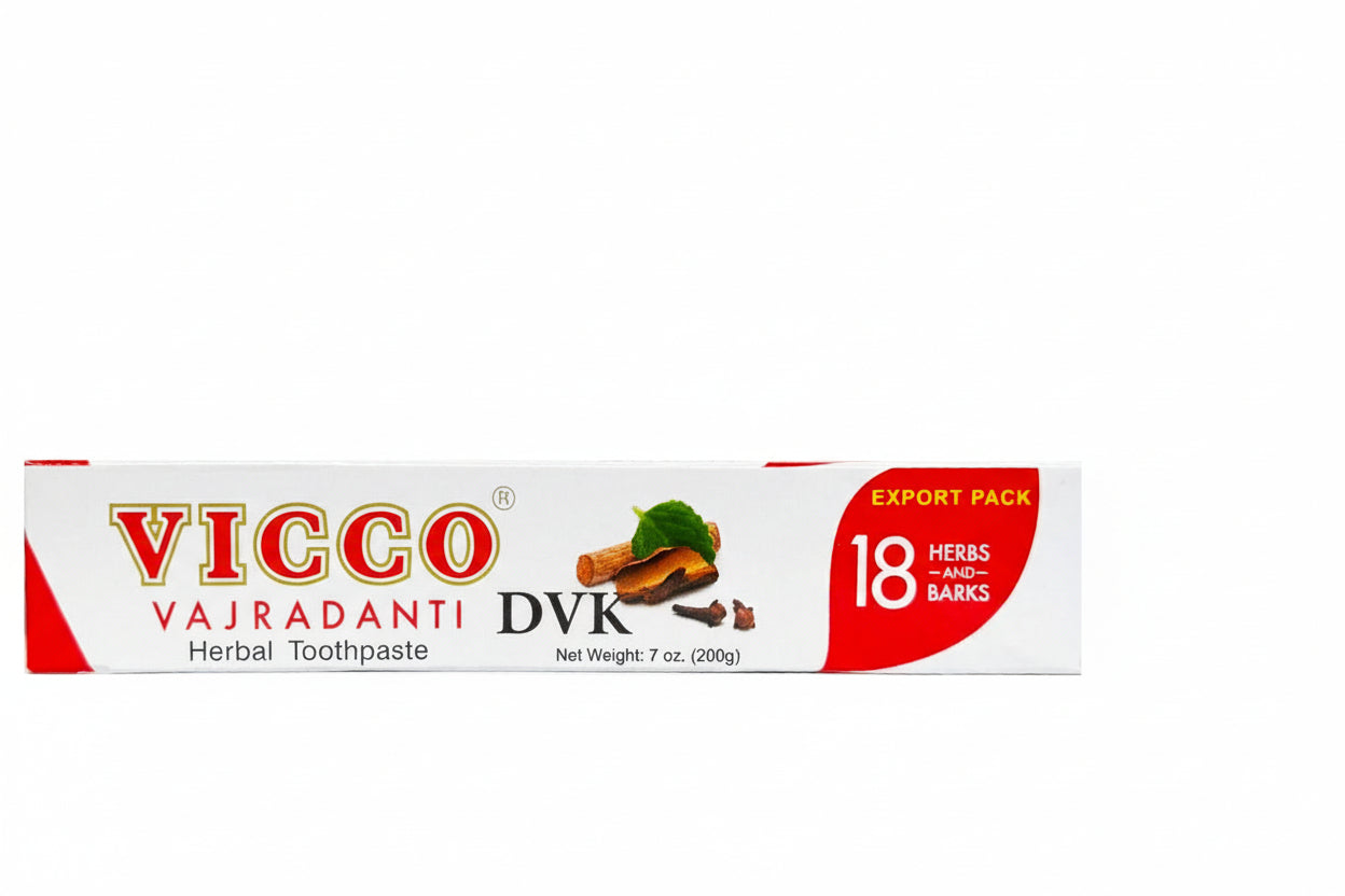 Vicco Vajradanti herbal toothpaste packaging on a white background