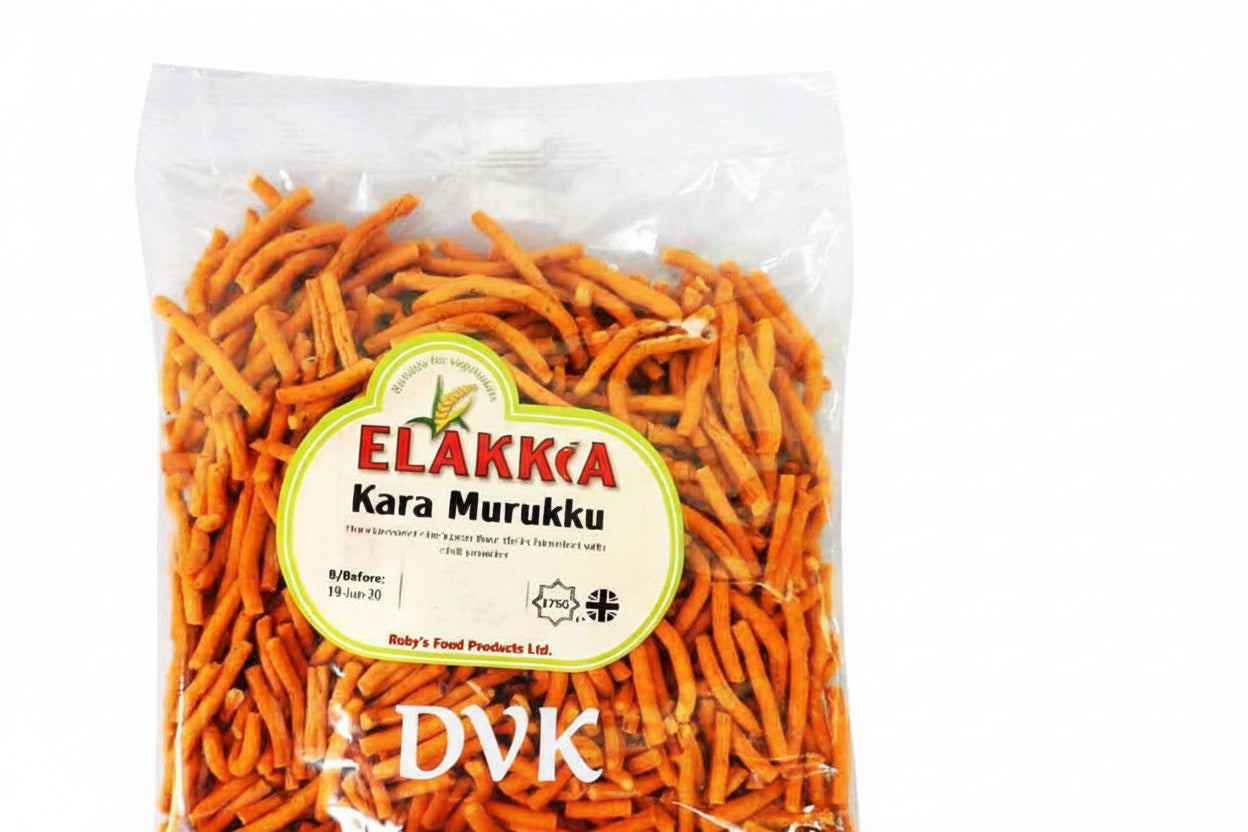 Packaged orange Kara Murukku with Elakka label on a white background