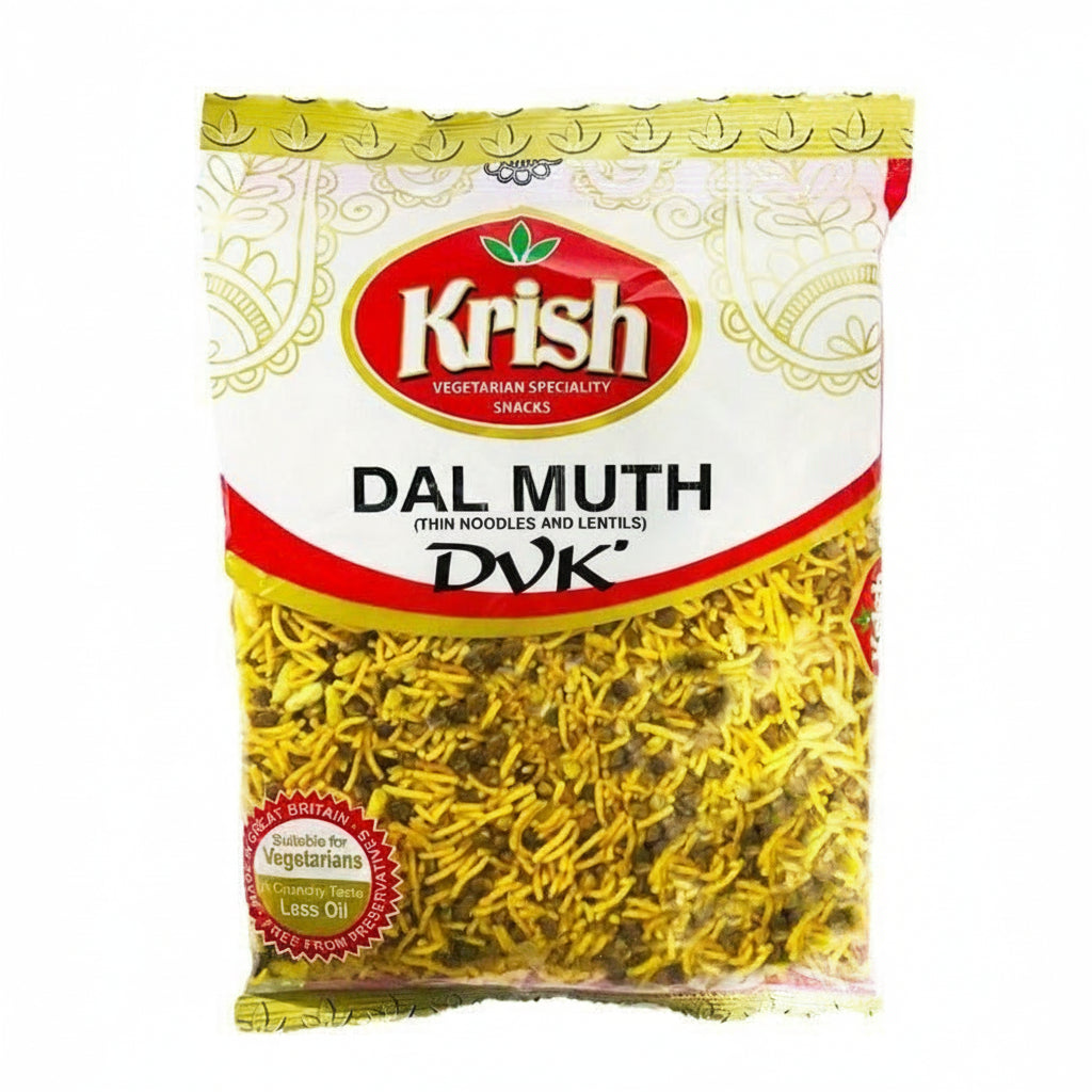 Packaged snacks with Krish brand on a white background