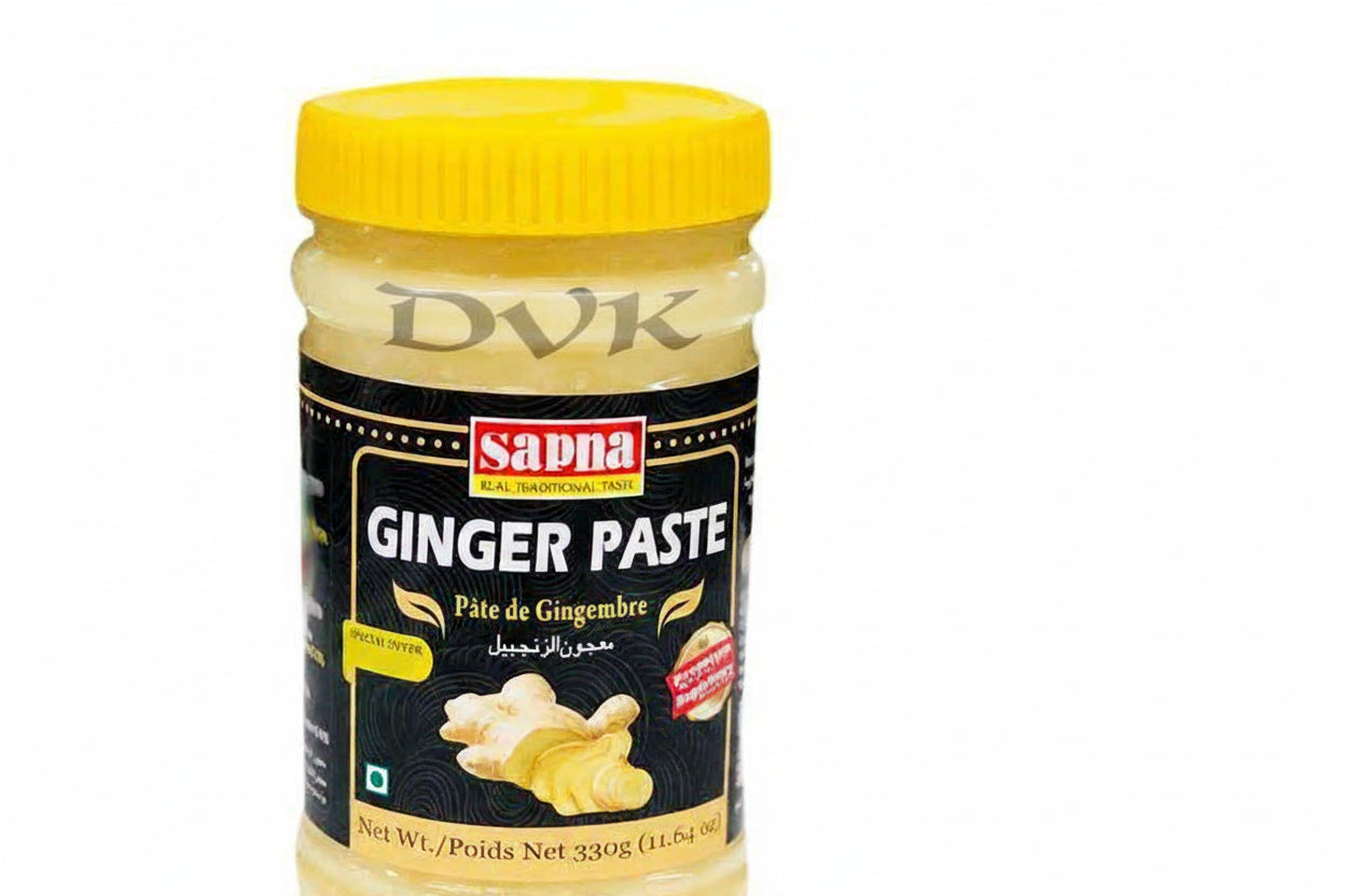 Jar of ginger paste with a yellow lid