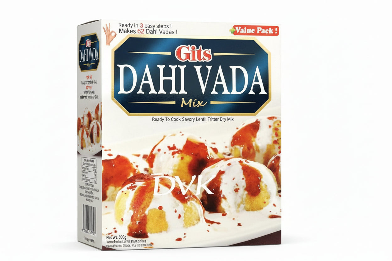 Gits Dahi Vada Mix packaging with images of dahi vadas on a white background