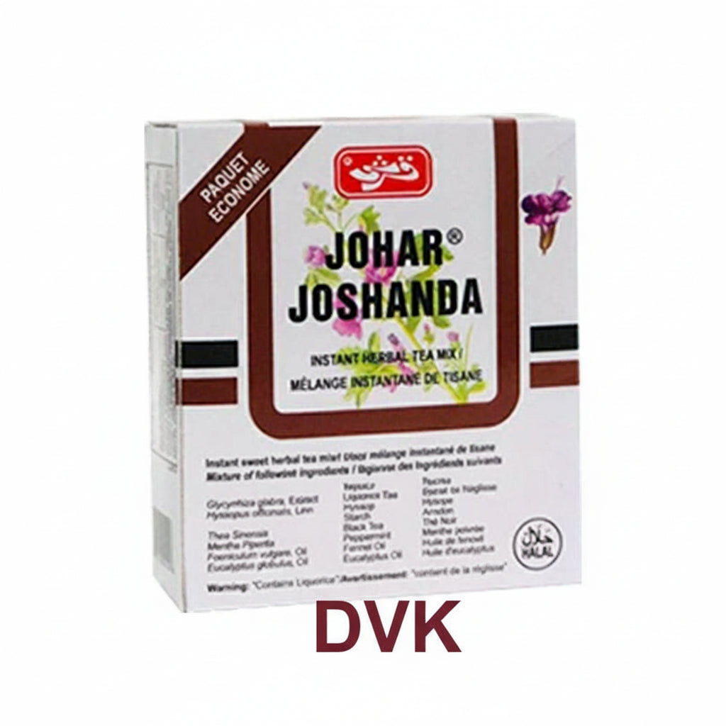 Johar Joshanda instant herbal tea mix packaging on a white background