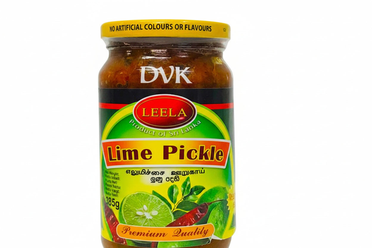 Jar of Lime Pickle with Leela branding on a white background