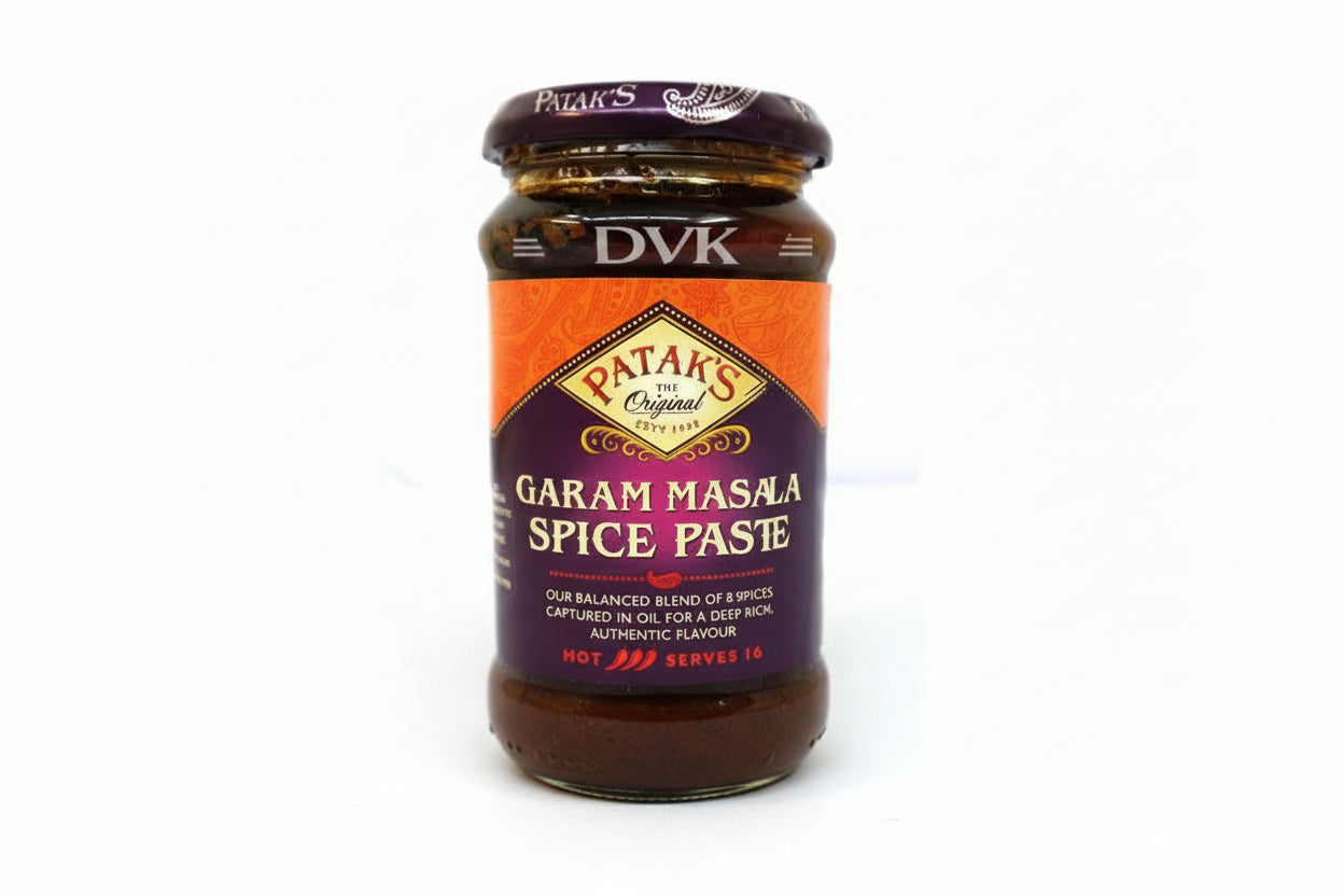Jar of Patak's Garam Masala Spice Paste on a white background