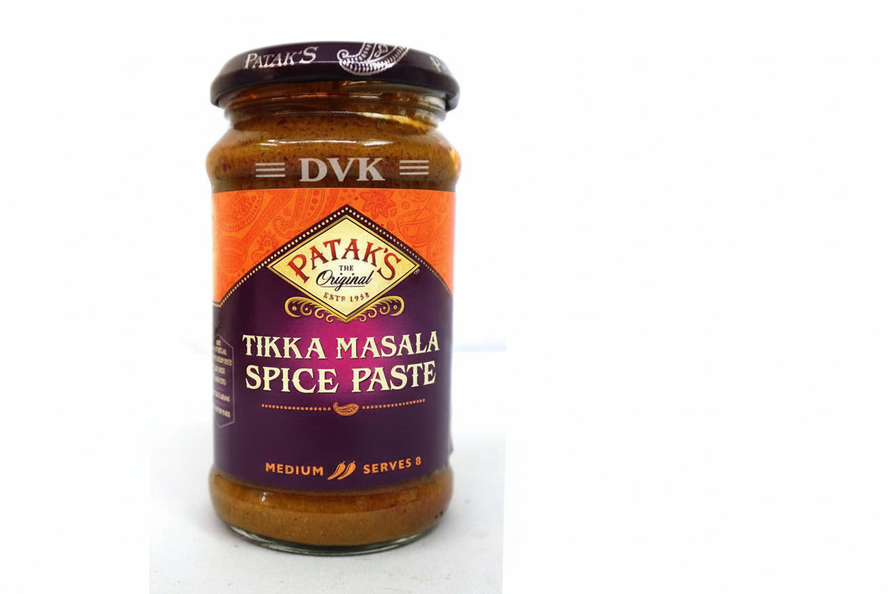 Jar of Patak's Tikka Masala Spice Paste on a white background