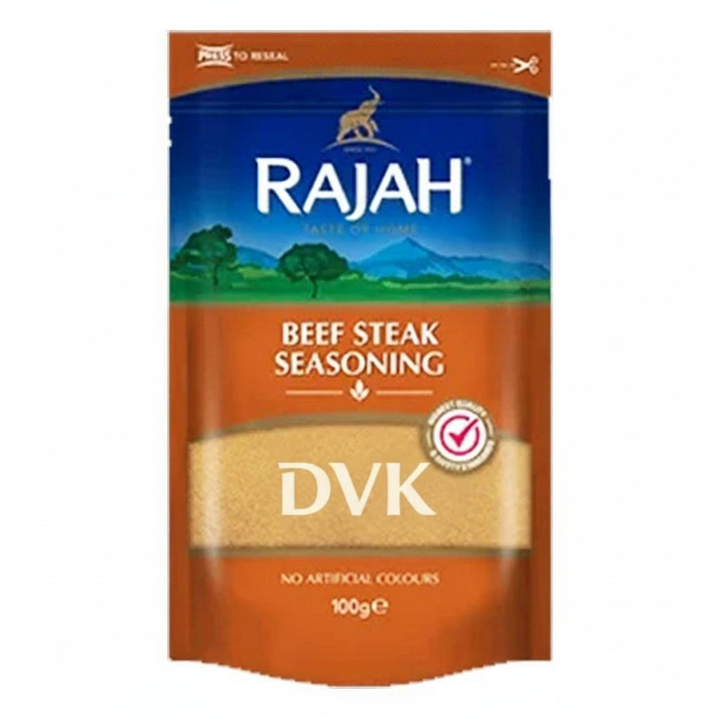 Rajah Beef Steak Seasoning packet on a white background