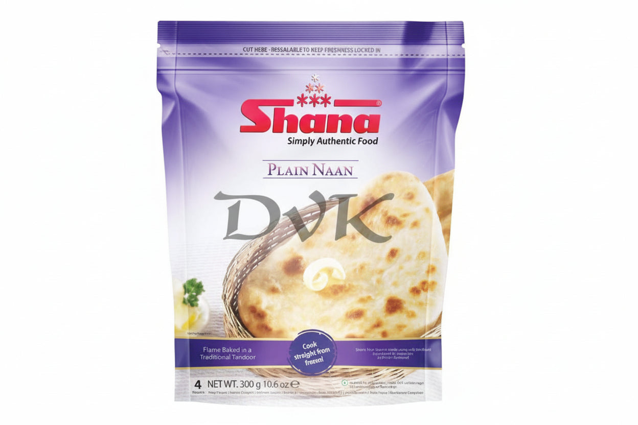 Shana Plain Naan packaging with a purple border and naan image on a white background