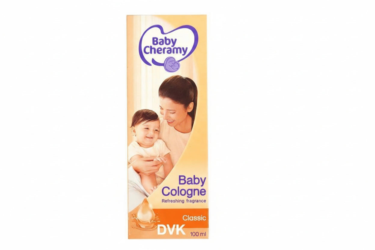 Baby Cheramy Baby Cologne packaging with a woman and child on a white background