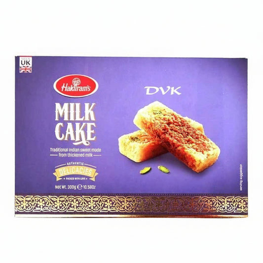 Box of Haldiram's Milk Cake with a purple background