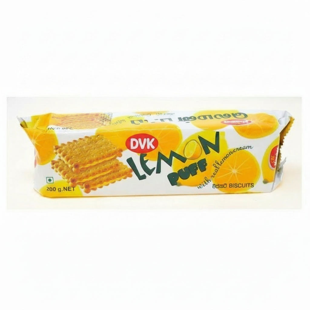 Pack of Lemon Puff biscuits on a white background