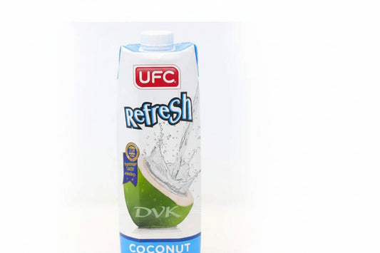 UFC Refresh coconut water packaging on a white background