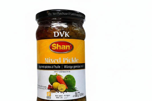 Jar of Shan Mixed Pickle on a white background