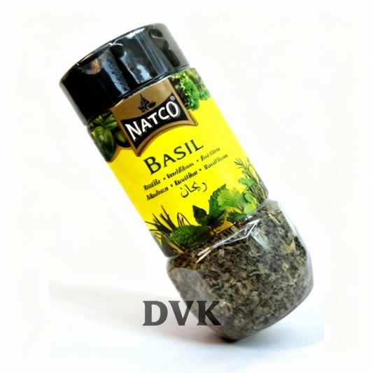 Jar of basil spice with Natco branding on a white background