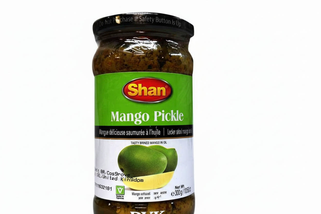 Jar of Shan Mango Pickle on a white background