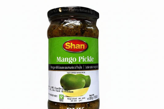 Jar of Shan Mango Pickle on a white background