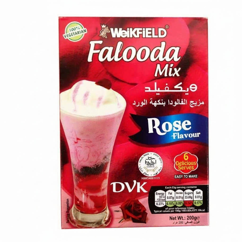 Weikfield Falooda Mix Rose Flavour packaging on a white background