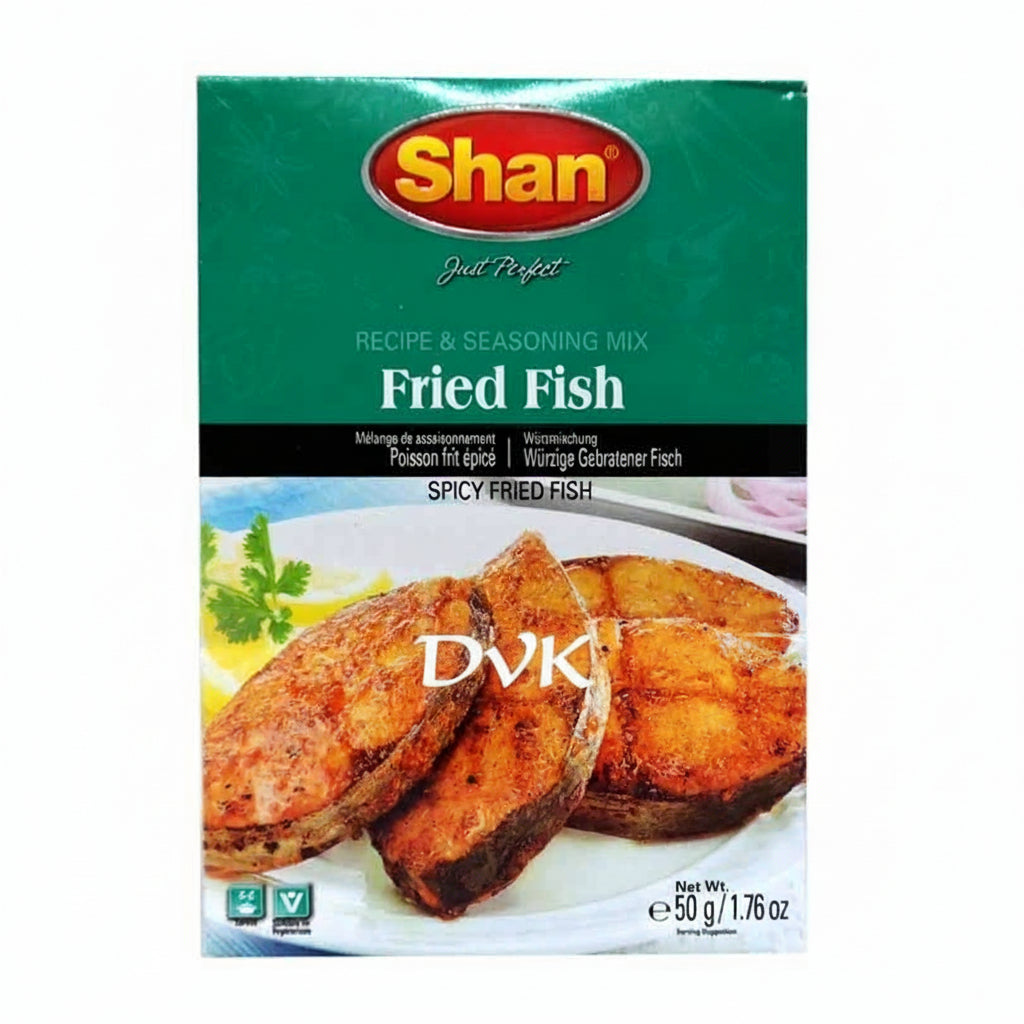 Shan brand fried fish seasoning mix packaging on a white background