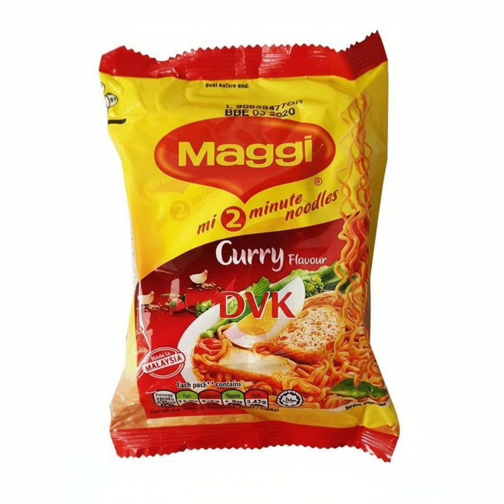 Maggi 2-minute noodles curry flavour packaging on a white background