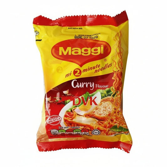 Maggi 2-minute noodles curry flavour packaging on a white background