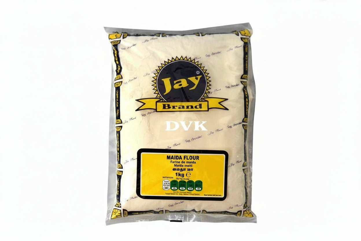 Bag of Jay Brand Maida flour on a white background
