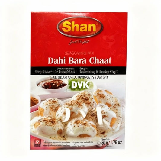 Shan Dahi Bara Chaat seasoning mix packaging on a white background