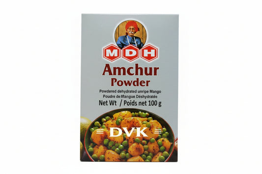 Box of MDH Amchur Powder with a picture of a dish on the label