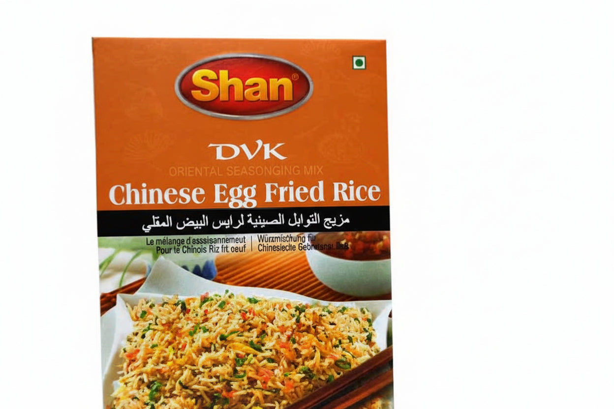 Shan brand Chinese Egg Fried Rice seasoning mix packaging on a white background