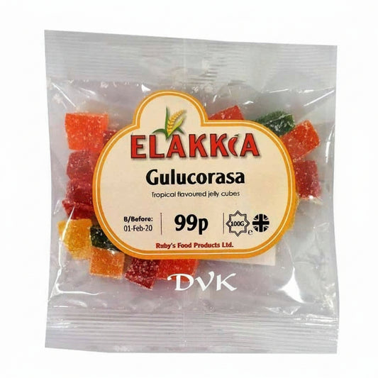 Packaged gummy candies with Elakkia label on a white background