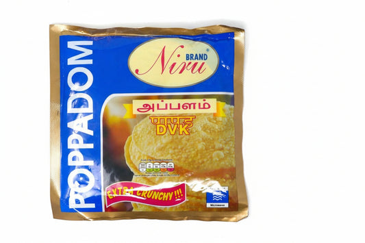 Packaged poppadoms with Niru branding on a white background