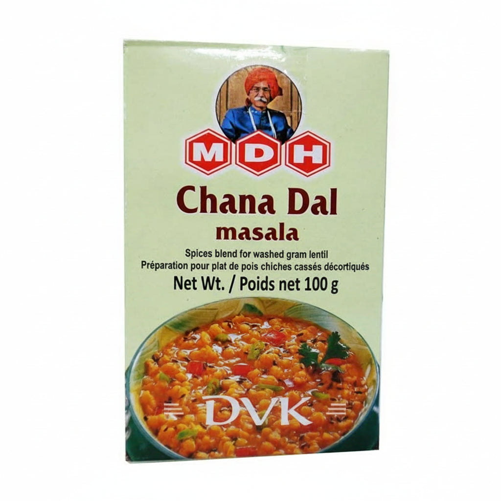 MDH Chana Dal masala packaging with a picture of a man and a bowl of food on a white background