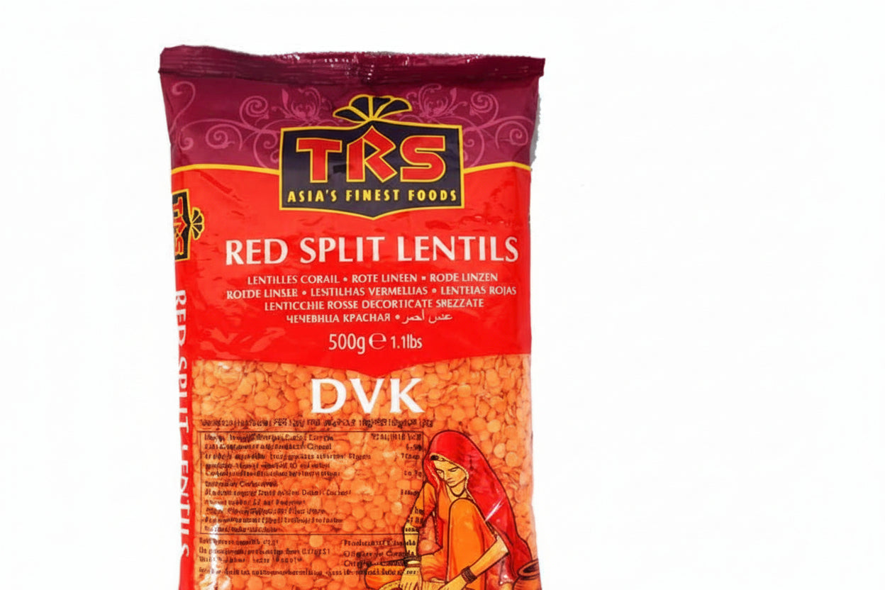 TRS Red Split Lentils packaging on a white background