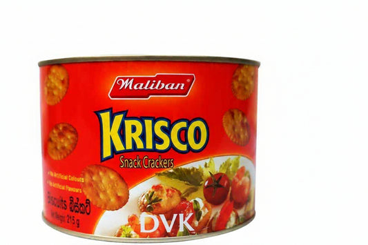 Can of Krisco snack crackers with Maliban branding on a white background
