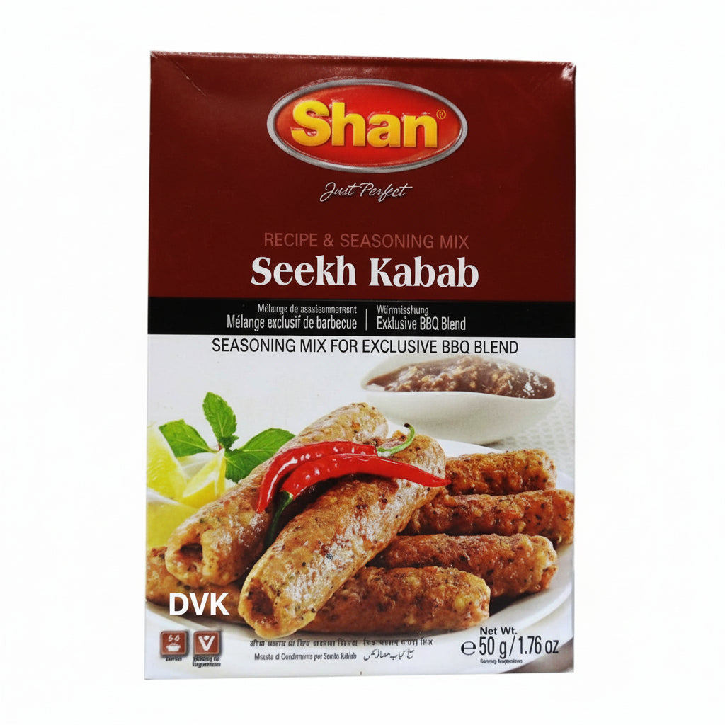 Shan Seekh Kabab seasoning mix packaging on a white background
