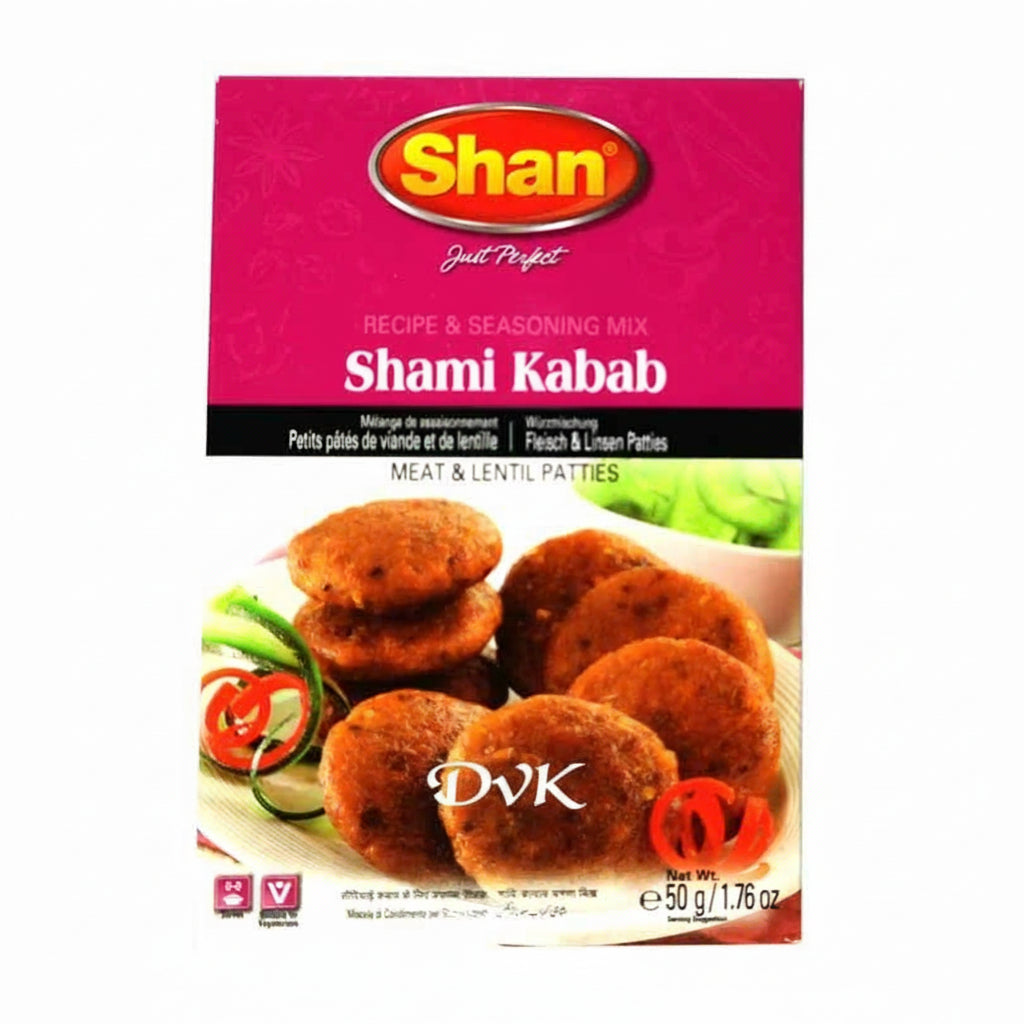 Shan Shami Kabab seasoning mix packaging on a white background