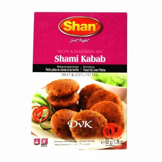 Shan Shami Kabab seasoning mix packaging on a white background