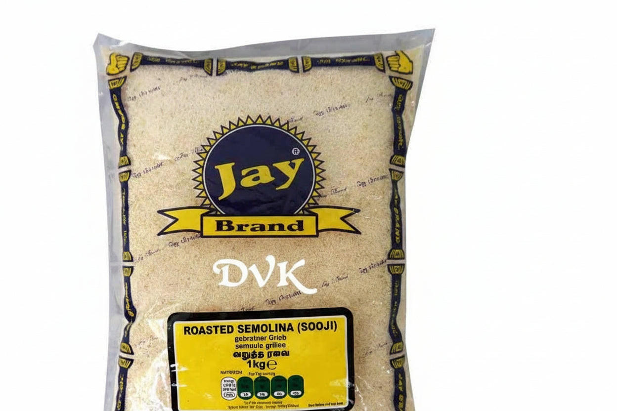 Jay Brand roasted semolina sooji packaging on a white background