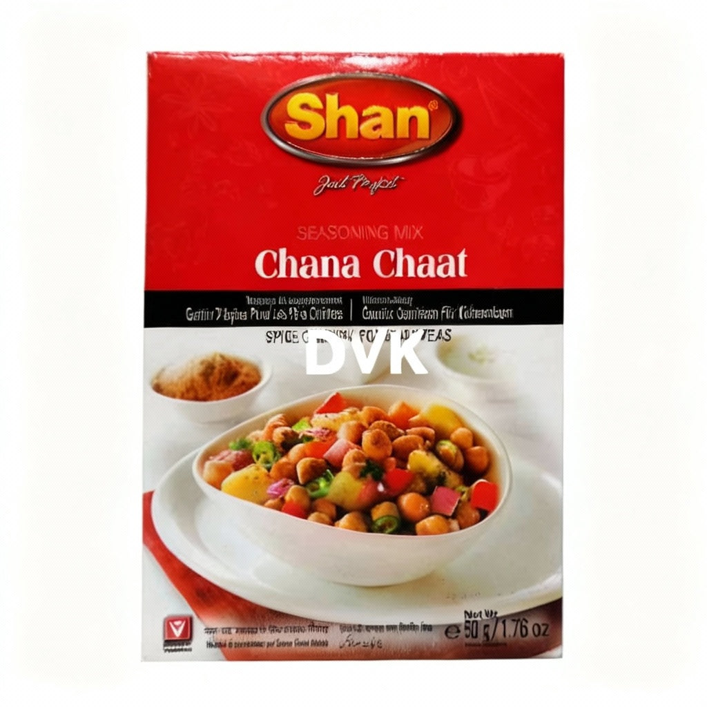 Shan Chana Chaat seasoning mix packaging on a white background