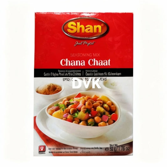 Shan Chana Chaat seasoning mix packaging on a white background