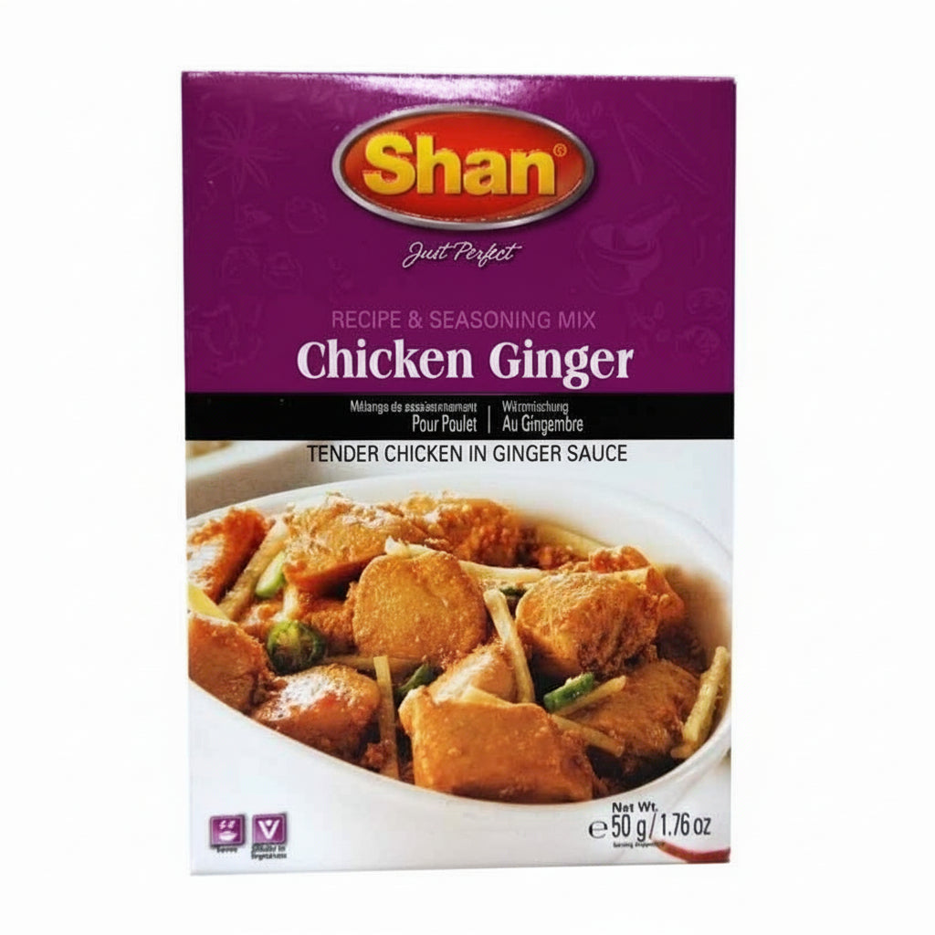 Shan Chicken Ginger seasoning mix packaging on a white background
