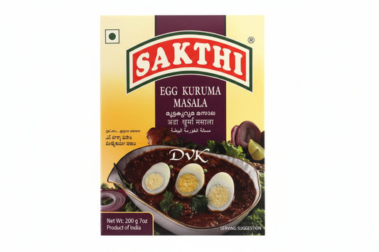 Sakthi Egg Kuruma Masala packaging with an image of eggs and sauce on a white background