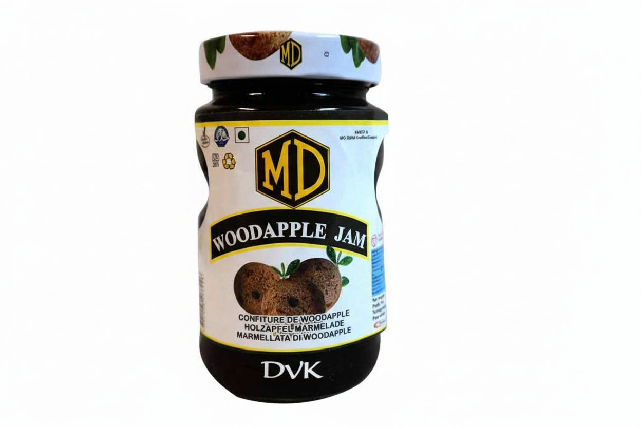 Jar of Woodapple Jam with MD logo on a white background